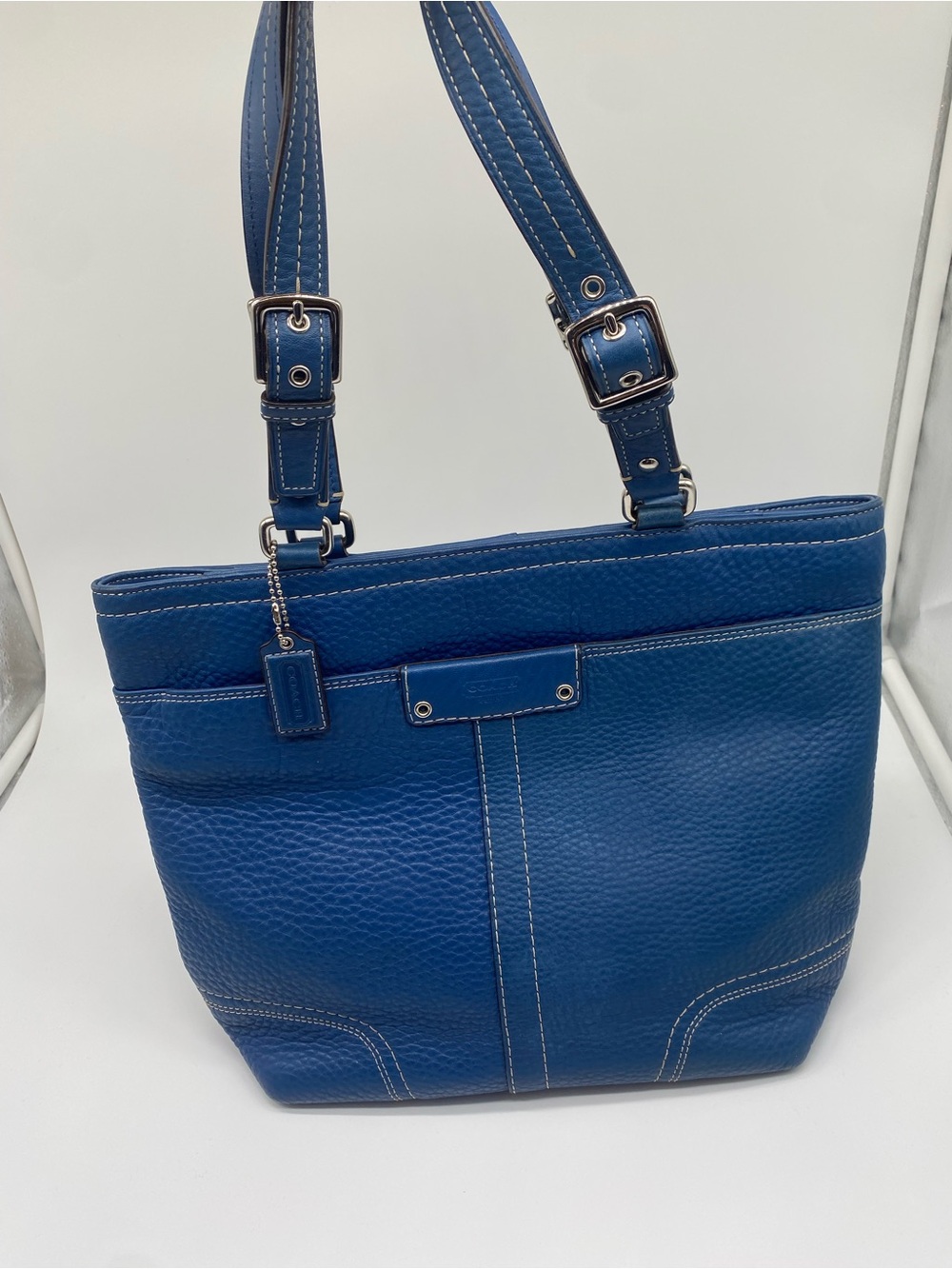 Coach Hamilton Tote in blue pebbled leather